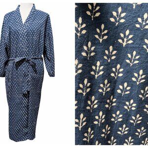 Kerry Cassill Womens Size P/S Blue Botanical Floral 100% Cotton Tie Kimono Robe